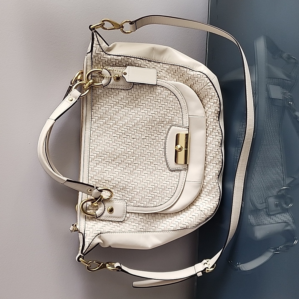 Coach White Woven Leather Kristin Hobo Bag